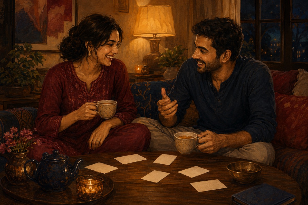 A couple enjoying a quiet date night at home